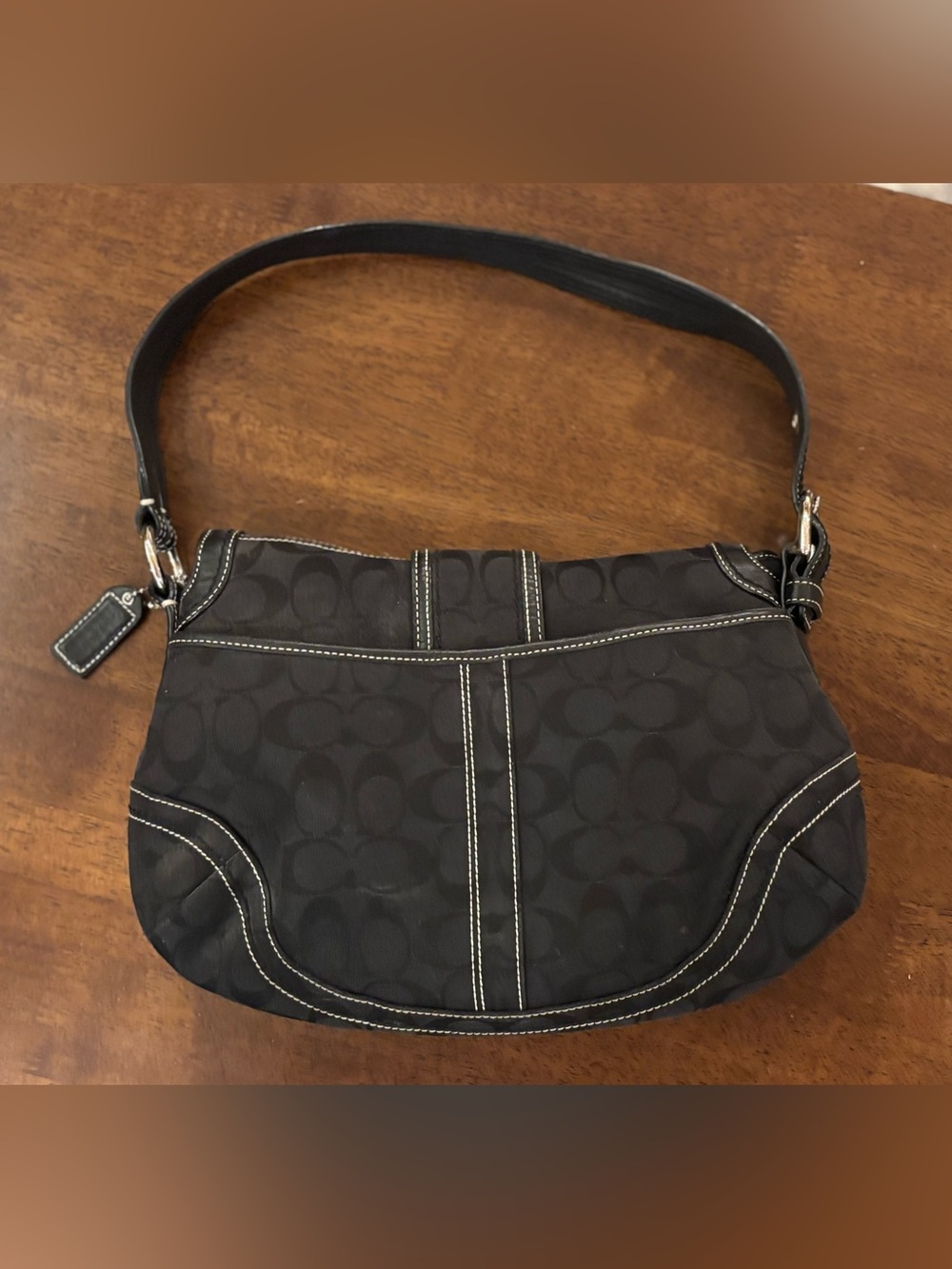 Coach F10926 Vintage Soho Black Leather & Signature Canvas Tote w/silver buckle - Picture 2 of 11